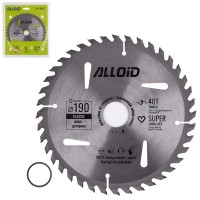 Alloid. Диск пильный по дереву с твердосплавными напайками 190х30/25,4мм, 40 зубов