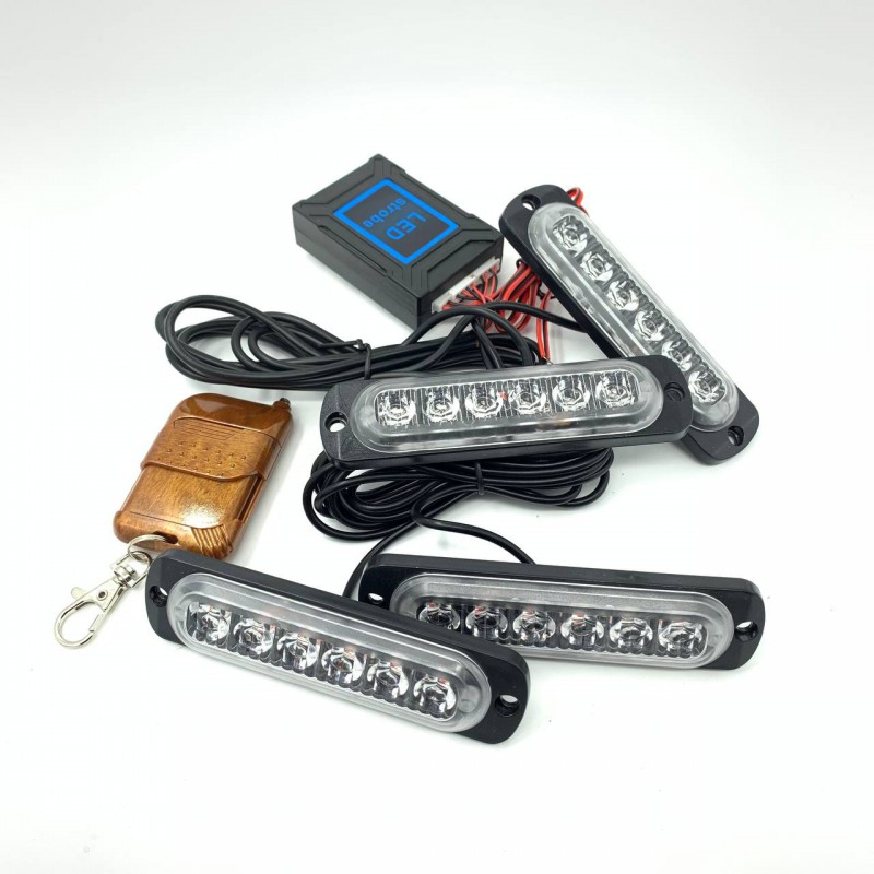 Стробоскопы на авто в решетку 6 LED 4в1 синий с пультом 12-24V