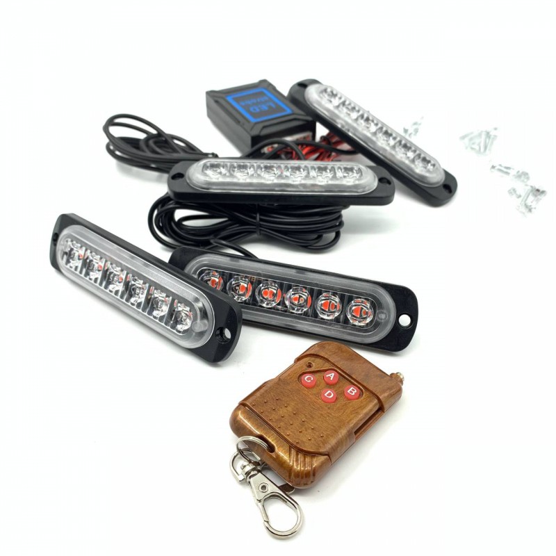 Стробоскопы на авто в решетку 6 LED 4в1 синий с пультом 12-24V