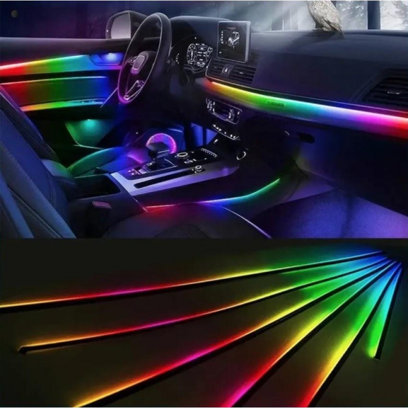 Подсветка салона авто Ambient light RGB 6в1 Bluetooth лента 12V