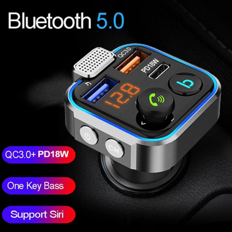 FM-трансмиттер (модулятор) P-5 Bluetooth 5.0 / QC 3.0 / RGB Black