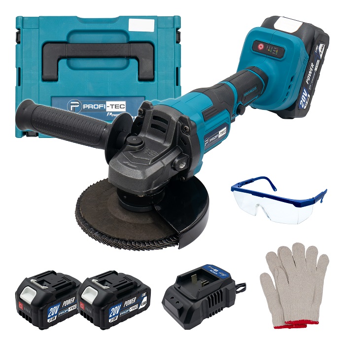 Акумуляторна кутошліфувальна машина (болгарка)PROFI-TEC PGA202BL POWERLine (2×PT2040MP (4.0 Аг), зарядний пристрій)