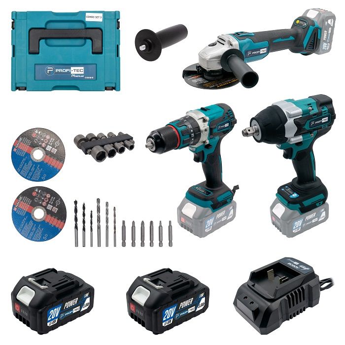 Акумуляторний набір PROFI-TEC Combo Set 3/4 POWERLine (DTW800BL, DHP485BL, PGA202BL) (2 х PT2050MP (4.0 Aг), зарядний пристрій)