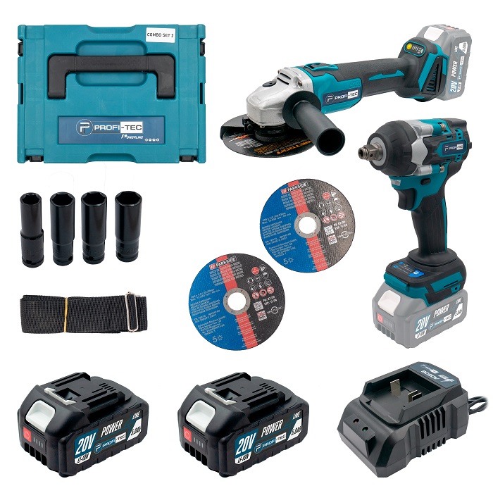 Акумуляторний набір інструментів PROFI-TEC Combo Set 2/1 POWERLine (DGA20BL, DTW500BL) (2×PT2050MP (4.0 Аг), зарядний пристрій)