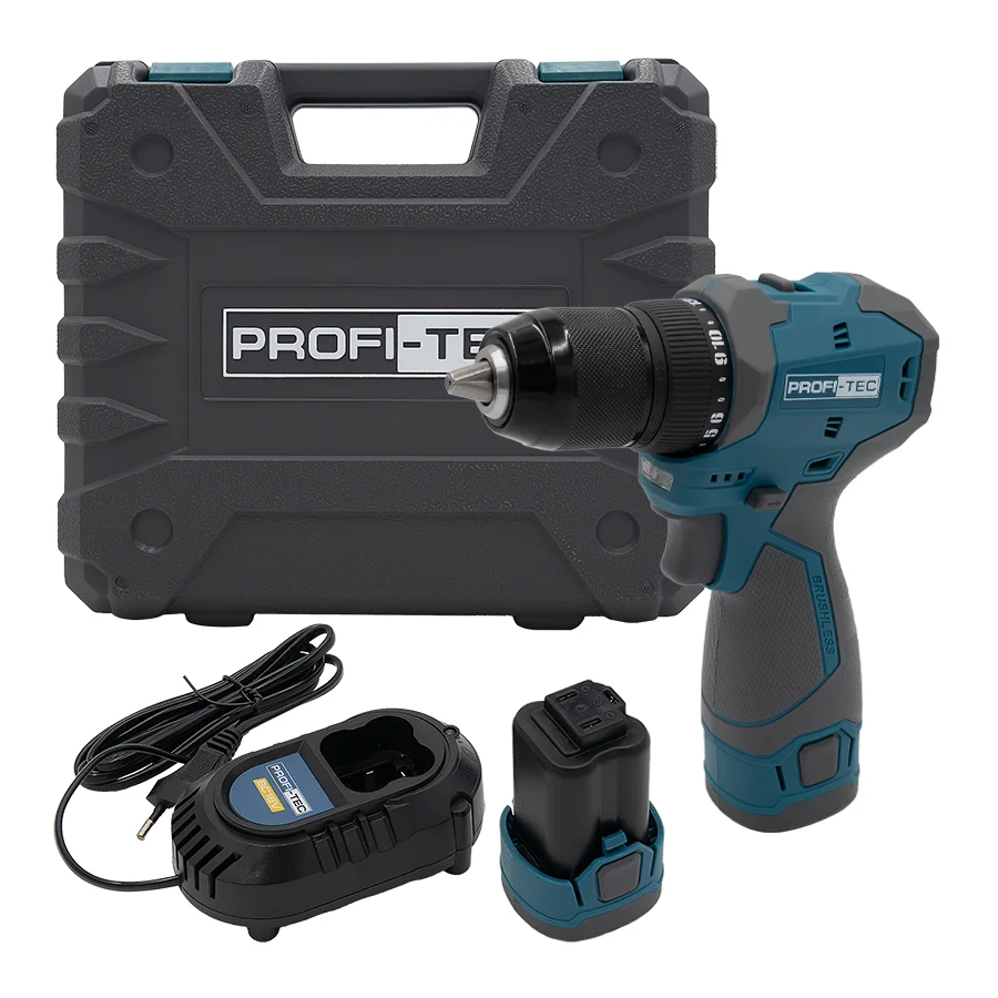 Акумуляторний шуруповерт PROFI-TEC PPCD5516 Professional (16 В, безщітковий двигун, 55 Нм, патрон 13 мм) 2×PPT1620 (2.0 Аг), ЗП BC16V, кейс