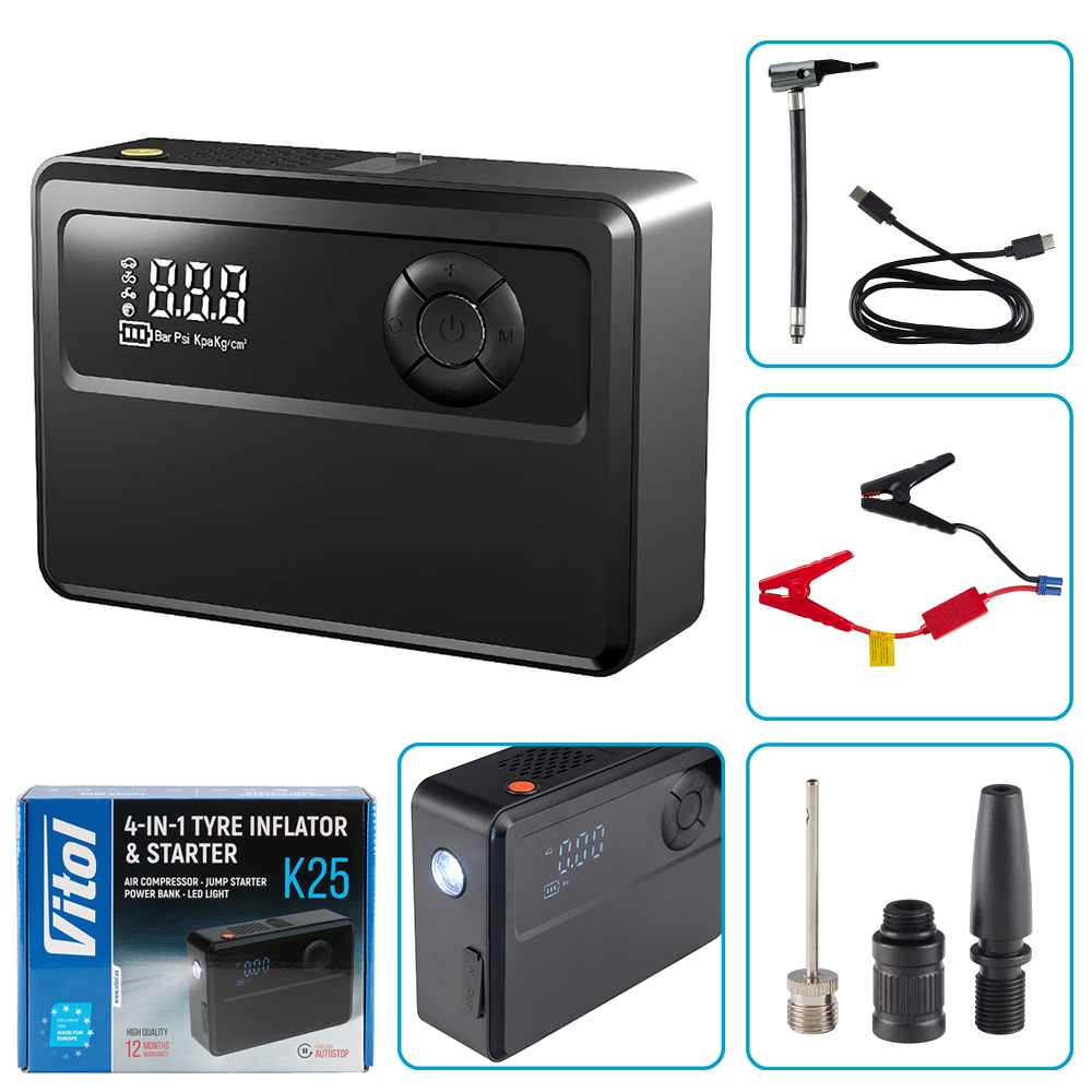 Компресор 'ViTOL' K-25 4in1/14.8V/22.2wh/6000mAh/Бустер/Повербанк/Ліхтар