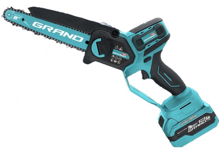 Акумуляторна ланцюгова пила Grand АПЦ-8HS/4-2 (HIGH SPEED), 20V/4Аг, 420 м/хв, шини: 203мм.(8'), Безщітковий двигун, 2 АКБ, кейс