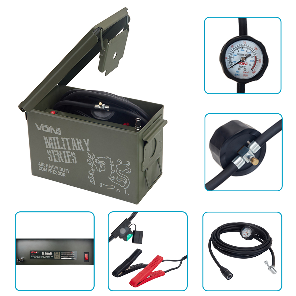 Компресор автомобільний quot;VOIN quot; VM-070 quot;MILITARY SERIES quot; 150psi/25A/90л/клемми