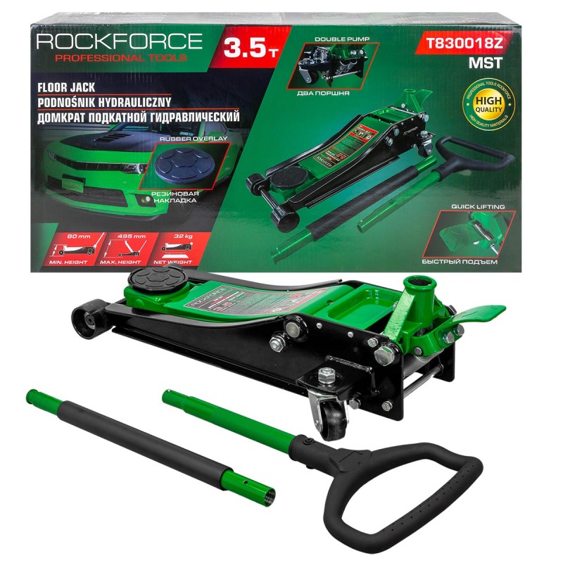 Домкрат гідравлічний підкатний 3.5т (h min 80мм, h max 495мм) ROCKFORCE RF-T830018Z MST