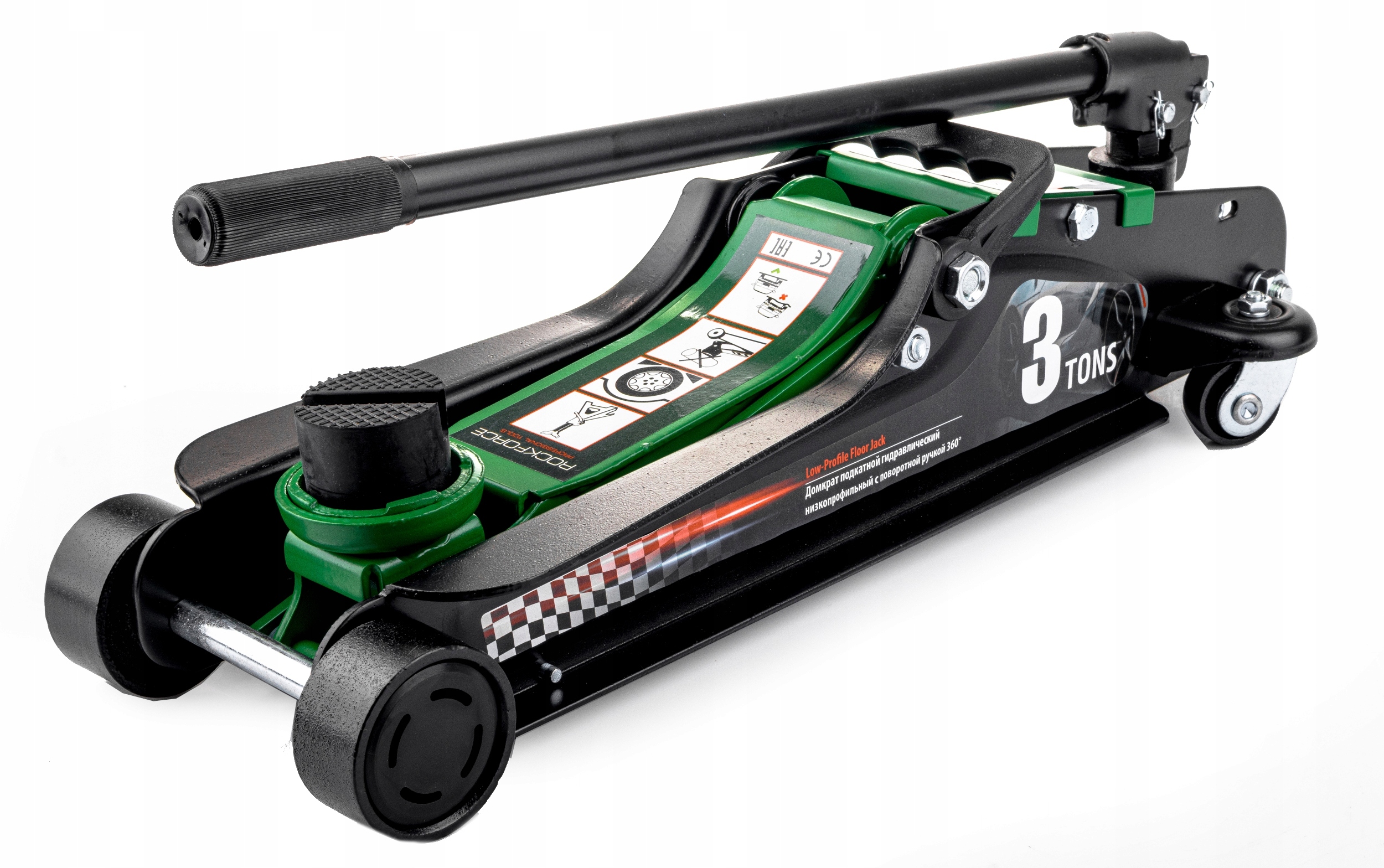 Домкрат підкатний 3т (85-385мм) з поворотною ручкою 360° Rockforce RF-T825010